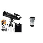 Celestron – 80mm Travel Scope – Portable Refractor Telescope – Fully-Coated Glass Optics – Bonus Astronomy Software Package – Digiscoping Smartphone Adapter & Omni 2X Barlow Lens