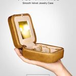 Plush Velvet Travel Jewelry Box Organizer | Travel Jewelry Case Small Jewelry Box for Women | Jewelry Travel Organizer, Jewelry Travel Case for Women | Earring Organizer with Mirror – Gold Caramel