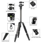 SIRUI Carbon Fiber Travel Tripod Compact Lightweight Slik Tripod with B00K Head, Arca Swiss Plate, Load 8kg/17.6lbs, Weight 2lbs, Folded Height 13″ (Traveler 5CX)