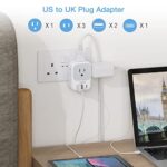 US to UK Plug Adapter, TESSAN Type G Travel Converter with 3 USB Charger(1 USB C Port), 4 Outlets Power Adaptor for USA to Qatar Ireland Hong Kong England Scotland Kenya Dubai London British