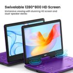 ieGeek 15.9” Portable DVD Player with 14.0” Swivel Screen, 6 Hrs Rechargeable Battery, Car DVD Player, Sync TV, Region Free, Support USB/SD Card, High Volume Speaker, Remote Control, Purple