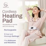 Cordless Portable Heating Pad for Cramps – Menstrual Heating Pads for Cramps w/ 3 Massager + 3 Heat Settings – Small Rechargeable Adjustable Travel Period Heating Pad for Cramps – Period Pain Relief