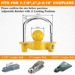 Funmit Trailer Lock Universal Coupler Ball Lock Fits 1-7/8″, 2″, and 2-5/16″ Couplers, Boat Camper Accessories for Travel Trailers Adjustable Heavy-Duty Steel Hitch Lock Yellow