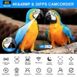 4K Video Camera Camcorder 48MP UHD WiFi IR Night Vision Vlogging Camera for YouTube 16X Digital Zoom Touch Screen Camera Recorder with Microphone, Handheld Stabilizer, Lens Hood, Remote,2 Batteries