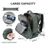 Large Travel Backpack Women, Carry On Backpack,Hiking Backpack Waterproof Outdoor Sports Rucksack Casual Daypack Fit 14 Inch Laptop with USB Charging Port Shoes Compartment, Green
