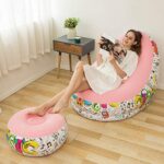 BDL Inflatable Deck Chair with Household air Pump, Lounger Sofa for Indoor Living Room Bedroom, Outdoor Travel Camping Picnic (Graffiti with Pink)