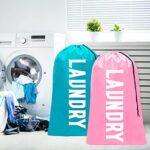 Fiodrmy 2 Pack XL Travel Laundry Bag, Machine Washable Dirty Clothes Organizer, Large Enough to Hold 4 Loads of Laundry, Easy Fit a Laundry Hamper or Basket (Pink+Blue, 24″ x 36″)