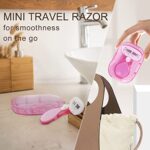 Mini Travel Razor for Women with Sensitive Skin, 5-Blade Shaving Razors for Women, Essentials Shave Kit for Smooth Skin, Includes 1 Mini Handle + 4 Razor Blade Refills + 1 Travel Case, Pink