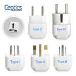 Ceptics Adapter Plug Set for World Wide International Travel Use – Grounded Safe – Works with Cell Phones, Chargers, Batteries, Camera, and More