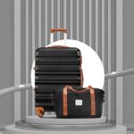 LONG VACATION Luggage Set 4 Piece Luggage Set ABS hardshell TSA Lock Spinner Wheels Luggage Carry on Suitcase (BLACK, 6 piece set)