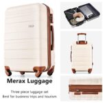 Merax 3 Piece Expandable ABS Hardshell Luggage Sets Spinner Wheel Suitcase TSA Lock Suit Case, Ivory/Brown, 20/24/28 Inch