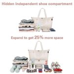 ETRONIK Weekender Bag for Women, Expandable Travel Duffel Bag with USB Charging Port, Gym Bag with Shoe Compartment and Wet Pocket, Carry On Tote Bag for Women Travel Airplanes 3Pcs Set, Beige