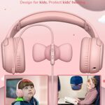 Kids Headphones with Microphone Foldable Stereo Tangle-Free 3.5mm Jack Wired Cord On-Ear Headset for Children/Teens/Boys/Girls/Smartphones/School/Kindle/Airplane Travel/Plane/Tablet (Pink)