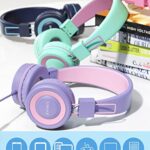 SIMJAR 4 Pack Kids Headphones with Microphone for School Classroom Bulk Set, Volume Limiter 85/94dB, Wired Girls Headphones with Foldable Design for Online Learning/Travel/Tablet/iPad (4 Pack)