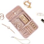 BELALIFE Travel Jewelry Organizer Case, Foldable Jewelry Storage Roll for Earrings, Necklaces, Rings, Bracelets, Brooches, Pink