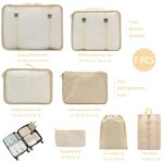 7 Set Packing Cubes Clothes Storage Bag Luggage Packing Organizers for Travel Accessories PAZIMIIK Beige