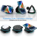 Wireless Charging Station, 3 in 1 Foldable Fast Wireless Charger Pad [Compatible with Magsafe Charger] for iPhone 14/Pro/Max/Plus/13/12 Series, AirPods 3/2/Pro, Apple Watch/iWatch – Black