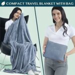 PAVILIA Travel Blanket Pillow, Soft Airplane Blanket 2-IN-1 Combo Set, Plane Blanket Compact Packable, Flight Essentials Car Pillow, Travelers Gift Accessories Luggage Backpack Strap, 60×43 Slate Blue