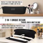 Hair Tools Travel Bag and Heat Resistant Mat for Flat Irons, Straighteners, Curling Iron, and Haircare Accessories, 2-in-1 design, with Interior Pockets, Portable Organizer, Neoprene (Black)
