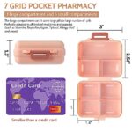 1 Pack Travel Pill Organizer with Lables, 7 Grid Compartments, Small Portable Pocket Pharmacy, Handy Pill Holder Box, Mini Medicine Container Case, Daily Weekly 7 Day Medication Organizer – Pink