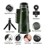 80×100 Monocular Telescope High Powered Monoculars for Adults Compact Monocular for Smartphone Adapter, Handheld Telescope with Tripod for Bird Watching Hunting Camping Travel