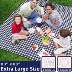 ZAZE Picnic Blankets Machine Washable, 80”x80” Extra Large Waterproof Sandproof Foldable Compact Beach Blanket, Oversized XL Outdoor Mat for Spring Summer Camping, Park, Travel Grass(Blue and White)