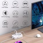 Flat Extension Cord 5 Ft, Ultra Slim Flat Plug Power Strip with 6 Mutiple Outlets 4 USB Ports(2 USB C), Wall Mount, Non Surge Protector for Cruise Ship, Dorm Room Travel Essentials, White, ETL Listed