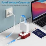 Travel Voltage Converter 220V to 110V – FOVAL Power Step Down International Travel Adapter with [18W PD USB-C] 3 USB Ports 2 AC Outlets Voltage Converter US to Europe Italy UK AU World Plug Adapter