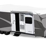 ADCO 36843 Designer Series Olefin HD Travel Trailer Cover 24′ 1″ – 26′, Gray/White
