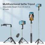 Colorlizard 39″ Selfie Stick Tripod with Remote, Cellphone Tripod Stand, 6 in 1 Wireless Bluetooth Portable Selfie Stick for iOS & Android Devices for iPhone, Travel Accessories.