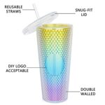 Luxfuel 24 oz DIY Studded Tumbler with Lid and Straw, Reusable Plastic Acrylic Cup,Double Walled Matte Travel Tumbler for Iced Coffee, Cold Water,Smoothie,Wide Mouth,Spill Proof,100% BPA Free,2 Pack