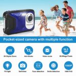 Waterproof Digital Camera HD 1080P 36MP Kids Digital Camera with 32G SD Card Compact Portable Digital Camera,Rechargeable Electronic Mini Vlogging Camera for Kids Blue