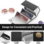 Travel Sunglass Organizer, Foldable Sunglass Case Hard Shell for Multiple Sunglasses, Portable Glasses Holder Case for Men Women, Leather Glasses Storage Box for Living Room, Bedroom, Outdoors