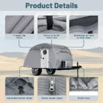 Umbrauto Teardrop Travel Trailer Cover Fits 12′-15′ Trailers, 7 Layers Top Heavy Duty Waterproof Camper Cover with Windproof Strap for R-Pod Trailers, Clamshell Trailers
