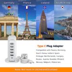 European Travel Plug Adapter USB C, TESSAN 40W PD 6 Port Charging Station, Fast Charger Tower for Multiple Devices, Type C Plug for US to Europe EU Italy Iceland Spain France Germany Greece