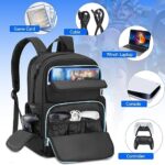 Travel Backpack for PS5, Protective Travel Carrying Case Bag Compatible with Playstation5 Console Game Storage Bag with Multiple Pockets for PS5 Disc/Controller/Game Cards/Laptop Tech Gifts for Men