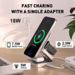 Foluck 3 in 1 Wireless Charging Station for iPhone, Adjustable Magnetic Wireless Charger, Foldable Travel Charging Stand for Multple Devices for iPhone 14/13/12 Series, AirPods 3/2/Pro, Apple Watch