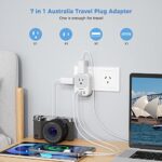 Australia New Zealand Power Adapter USB C, TESSAN Australia Travel Adaptor with 4 American Outlets 3 USB Charger (1 USB C Port), Type I Plug Converter for US to Australian China Argentina Fiji AU