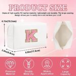 Personalized Initial Letter Patch Makeup Bag, Preppy Portable Chenille Letter Cosmetic Bag with Zipper, PU Leather Waterproof Travel Toiletry Bag Monogram Make Up Pouch for Women Girls(Letter K)