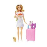 Barbie Doll & Accessories, Travel Set with Puppy and 10+ Pieces, Suitcase Opens & Closes, Malibu Doll with Blonde Hair