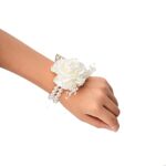 4 Pieces/lot Silk Flowers Wedding Bride Wrist Corsage Women Girls Hand Flower Party Decor (Ivory Wrist Corsage)