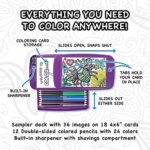 Colorpockit Coloring Kit Travel Art Set with Colored Pencils, 4×6 Coloring Cards, Built in Sharpener, Mess Free Trip Activities for Airplanes or Car, 8.5 x 5, 34 pieces