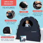 SlumberPod Portable Privacy Pod Blackout Canopy Crib Cover, Sleeping Space for Age 4 Months and Up with Monitor Pouch and Zipper, Blackout Cover, Travel Crib Canopy (Navy with Fan 3.0)