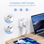 2 Pack Foldable European Travel Plug Adapter with 3 USB (1 USB-C Port) and 1 AC Power Outlet Charger for US to Most of Europe France Germany Spain and Italy (Type C/L)
