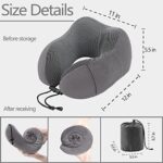 YIRFEIKRER Travel Pillow, Best Memory Foam Neck Pillow and Head Support Soft Pillow with Side Storage Bags, for Sleep Rest, Airplane, Car, Family and Travel Use（Dark Grey）