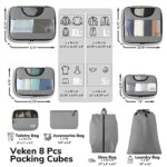 Veken 8 Set Packing Cubes for Suitcases, Travel Bag Organizers for Carry on Luggage, Suitcase Organizer Bags Set for Travel Essentials Travel Accessories in 4 Sizes(Extra Large, Large, Medium, Small)