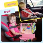 [New Version] Car Seat Organizer Kids Travel Tray for Kids Toddlers Activities in Car Seat, Stroller, Airplane | Touch Screen iPad Holder | Waterproof Dry Erase Top | Side Pocket & Water Bottle Holder