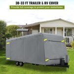 VEVOR RV Cover, 30′-33′ Travel Trailer RV Cover, Windproof RV & Trailer Cover, Extra-Thick 4 Layers Durable Camper Cover, Waterproof Ripstop Anti-UV for RV Motorhome with Adhesive Patch & Storage Bag