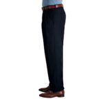 Haggar mens Mynx Gabardine Hidden Expandable Waistband Classic Fit Front Pleated Dress Pant, Navy, 34×32