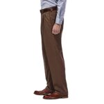 Haggar mens Mynx Gabardine Hidden Expandable Waistband Classic Fit Front Pleated dress pants, Oak, 40W x 32L US